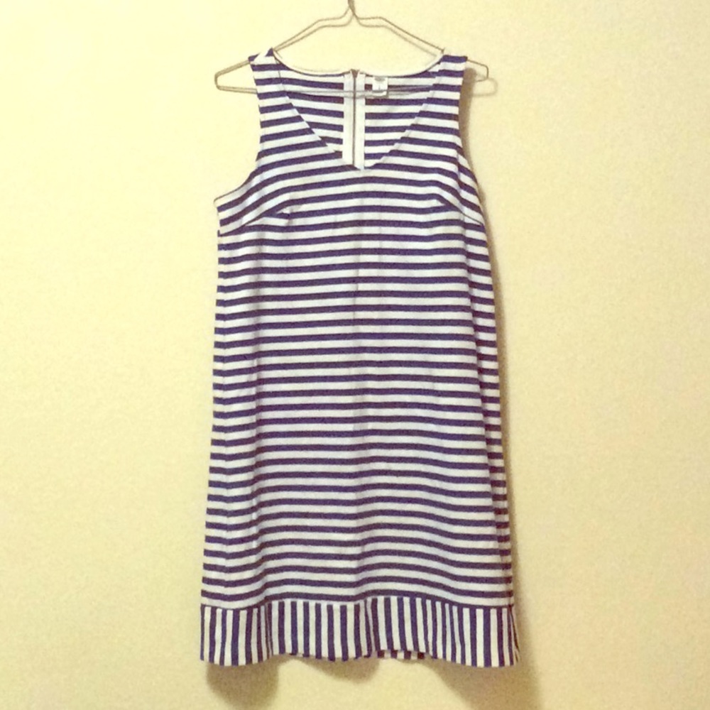 Blue and white striped dress